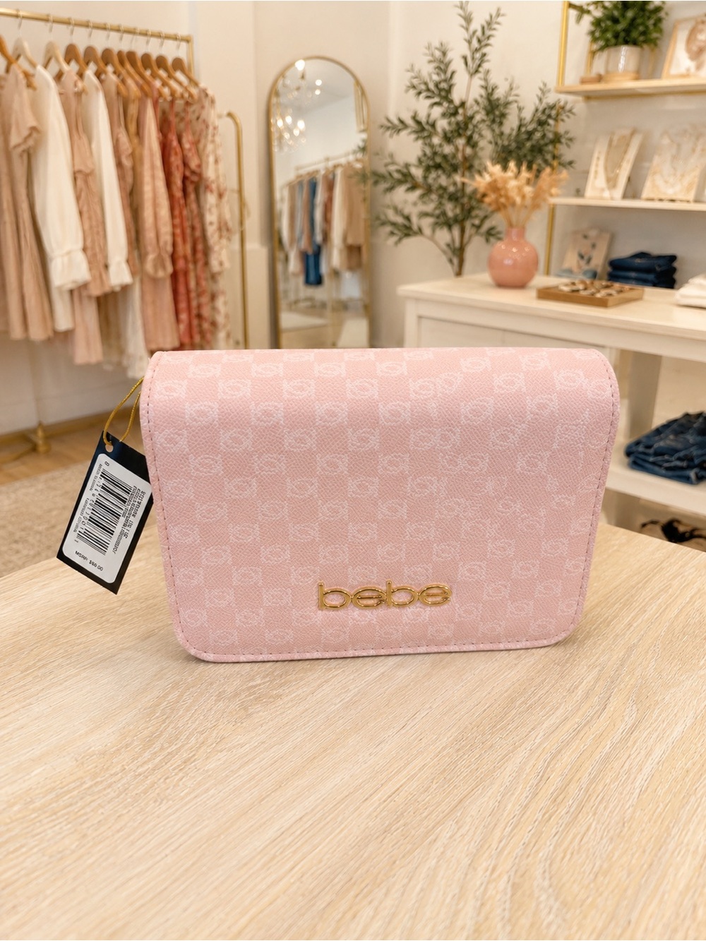 NWT Bebe Pink Monogram Crossbody Wallet on Chain Gold Hardware MSRP $69